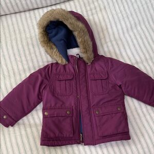 Carter's Purple Puffer Jacket with Faux Fur Hood